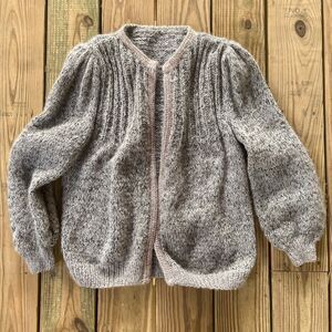 Vintage 1980s Handwoven Wool Cardigan - Open Front - Puff Shoulders